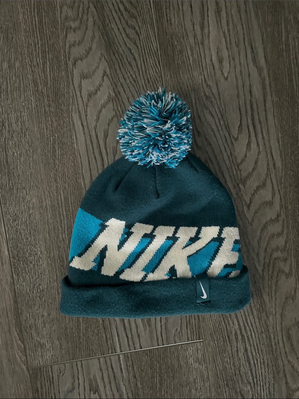 Nike Teal Pom-Pom Beanie with White Logo